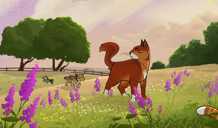 Example of a background piece with 4 characters present.